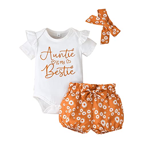 Image of Newborn Baby Girl Clothes Snap Cotton Bodysuit Floral Shorts Baby Headband Infant 3Pcs Outfits Summer Set