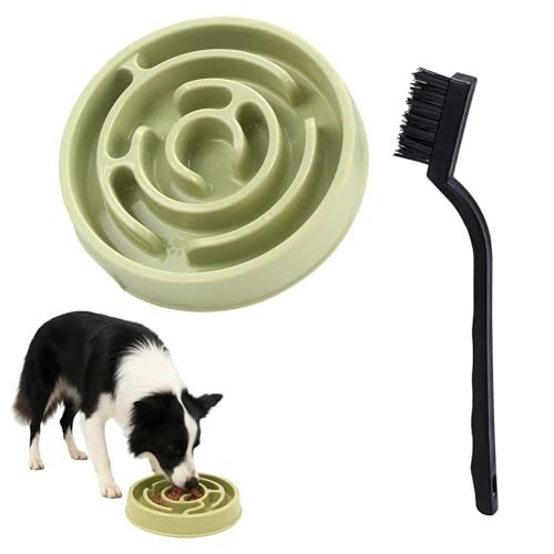 1 Stück Anti Schling Napf Hund, Anti Schling Napf Katze, 19,5cm Durchmesser mit Spiralförmigen Erhebungen Verlangsamt die Futteraufnahme, Leicht zu Reinigen Inklusive Bürste