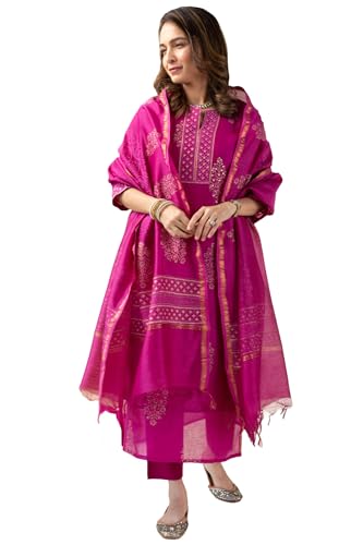 Image of GoSriKi Women's Rayon Viscose Straight Printed Kurta with Pant & Dupatta