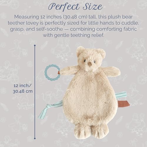 Image of MON AMI Baldwin Bear Security Blanket with Silicone Teether | 12-Inch Plush Lovey for Babies | Soothing Sensory Snuggle Toy | Perfect Newborn Essential for Birthdays & Baby Showers