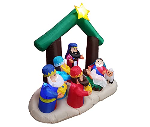 6 Foot Tall Christmas Inflatable Nativity Scene Manger Set With Three Kings Sheep Stable Led Lights Outdoor Indoor Holiday Decorations Blow Up Yard Giant Lawn Inflatables Home Family Outside Decor #TOP4