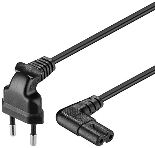goobay 97346 Cable de alimentación Euro acodado en Ambos Lados; Enchufe Euro Negro (Tipo C, CEE 7/16) > Toma de Aparato C7, Compatible con TV Samsung, LG, Philips, ps4 etc. / 1m