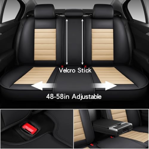 Image of MINGBRON Car Seat Covers Full Set, Brown Car Seat Cover Lumbar Support, Car Seat Protector Waterproof, Nappa Leather Car Seat Cushion, Front Seats and Back Fit for Most Cars Beige