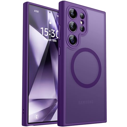 Image of CANSHN Designed for Samsung Galaxy S24 Ultra Case [Full Camera Protection] [Compatible with MagSafe] Translucent Matte Shockproof Protective Phone Cover 6.8 Inch - Deep Purple
