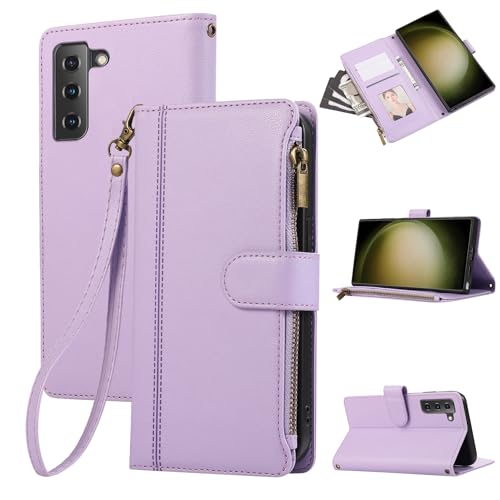 Rosbtib Custodia per Samsung Galaxy S21 FE 5G Custodia in Pelle Chiusura Magnetica a Zip Cover Portafoglio con 4 Slot per Schede Funzione Stand Retro Galaxy S21 FE 5G Cover, Lila