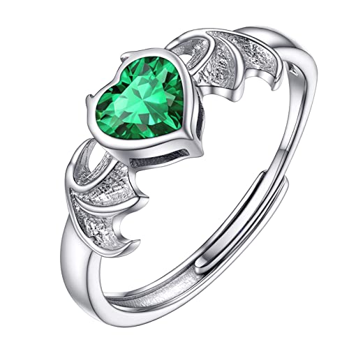 PROSILVER 925 Sterling Silver Celtic Knot Heart/Butterfly/Cute Bat Ring for Women, Birthstone Jan-Dec Available, Gorgeous Cubic Zirconia Ring, Adjustable Ring, Come with Box 03-Cute Bat Ring
