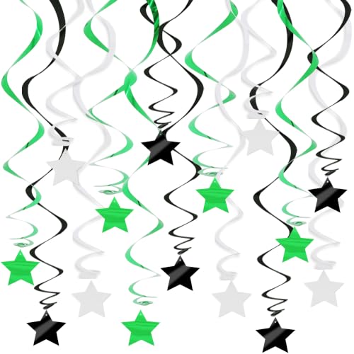 Image of BEISHID Green and Black Stars Hanging Swirls Pre-Strung Stars Hanging Decorations for Wedding Baby Shower Bridal Graduation Green Birthday Decorations Supplies,Pack of 15