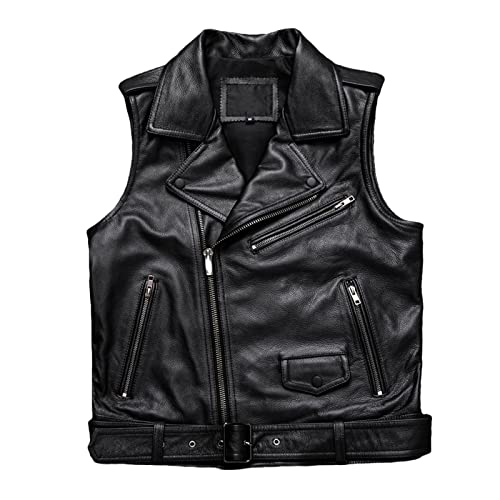 Veste en cuir pour homme moto gilet sans manches noir véritable de vache XXXXXL