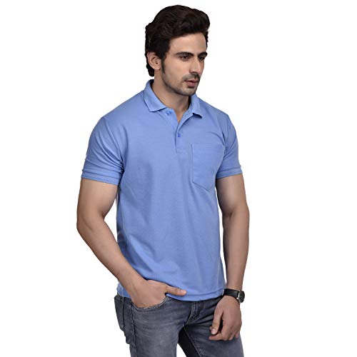 Image of SMAN Men's Cotton Polo T-Shirt Regular Fit Half Sleeve T-Shirt with Pocket | Casual T-Shirt for Men and Boys Combo Pack (Maroon and Sky-Blue)