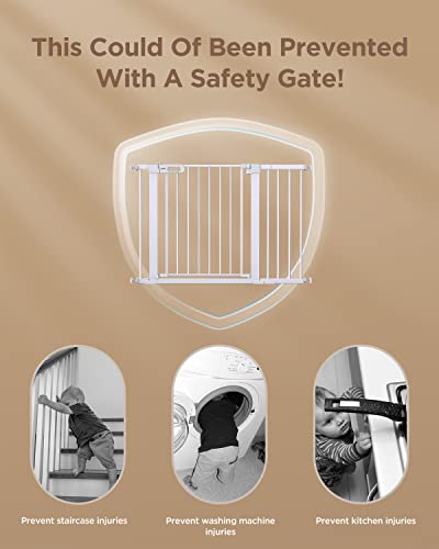 Ciays 29.5” To 46” Safety Baby Gate, Extra Wide Auto-Close Dog Gate For Stairs, Easy Walk Thru Indoor Pet Gate For Doorways And Rooms, White Child Gate Easy Pressure Mounted Installation #TOP6