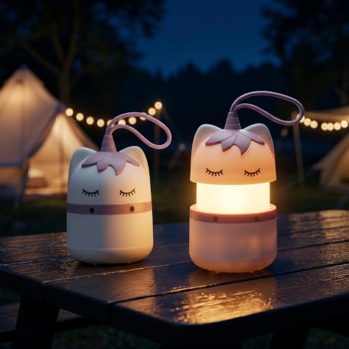 WORKPRO 2-Pack Kids Camping Lanterns with RGB Lights Battery Powered with Lanyard Fun Night Light Gifts for Kids - Unicorn Design