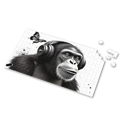 MZBS 1000 Piece Puzzles Monkey with Headphones Listening to Music. Picture Puzzle Toys Under 10 Dollars Easter Toys for Kids Ages 4-(500PCS)