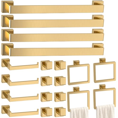 Image of 20-Pieces Gold Bathroom Accessories Set, 24 Inch Towel Bar Set | Stainless Steel, Towel Ring, Toilet Paper Holder, Robe Hooks, Towel Racks for Bathroom Wall Mounted, Bathroom Hardware Set