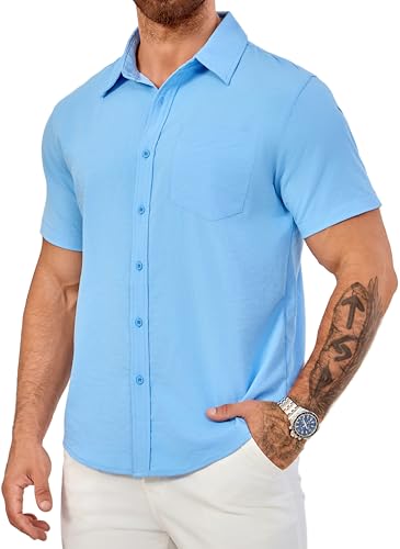 Men's Short Sleeve Button Down Shirts Casual Blending Beach Shirt with Chest Pocket Classic Fit Summer Tops3