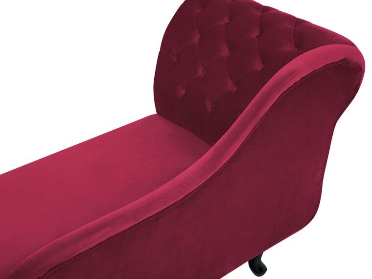 Image of Velvet Left Arm Modern Chesterfield Chaise Lounge Couch 166 X 63 X 76 for Your Loving Space (Burgundy)