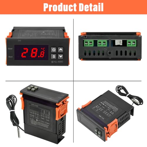 Aideepen STC-1000 Temperaturregler, DC 12V 10A Digital Thermostat Regler 2 Relais Ausgang mit NTC 10K Sonde für Heizung und Kühlung - Temperaturschalter