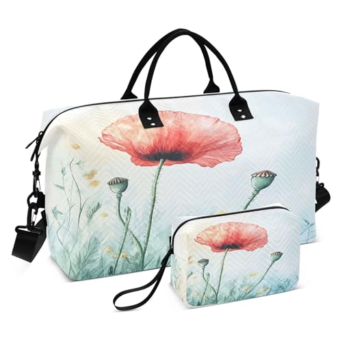 Flower in Meadow Travel Duffel Bags Carry on Weekender Overnight Bag Large for Airplane with Toiletry Bag for Men Women