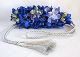 Envío 48h Cinturón de cordón plateado con adorno de flores azules.
