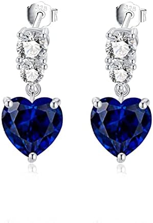 LOCIBLO Birthstone Dangle Earrings for Women Girls 925 Sterling Silver White Gold Love Heart Pendant Stud Earrings Anniversary Birthday Gifts Jewellery for Her