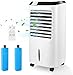 Rafraîchisseurs d'Air 4 en 1, Refroidisseur d'Air 65W, Climatiseur Portable Climatiseur Mobile, Humidification Ventilateur Purification, Minuterie 8H, 3 Modes 3 Vitesses, Télécommande, 2 Réfrigérants