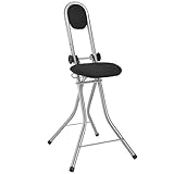 Steh- und Sitzhilfe mit 4 Einstellungen aus Stahlrohr TÜV/GS Geprüfte Sicherheit Sitzhöhe variabel in 4 Stufen verstellbar von ca. 55-64cm Mit Sicherheitsarretierung Mit Rückenpolsterung aus SchaumstoffFarbe: Gestell: silber lackiert Sitz: schwarz Rückenlehne: schwarz Fußkappen: schwarz