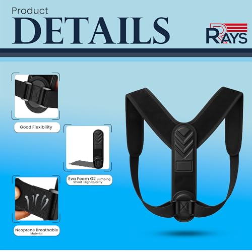 RRAYS Posture Corrector for Men & Women – Adjustable Back Brace for Shoulder, Neck & Upper Back Support – Breathable, Comfortable, Invisible Under Clothing – Helps Relieve Back, Neck & Shoulder Pain