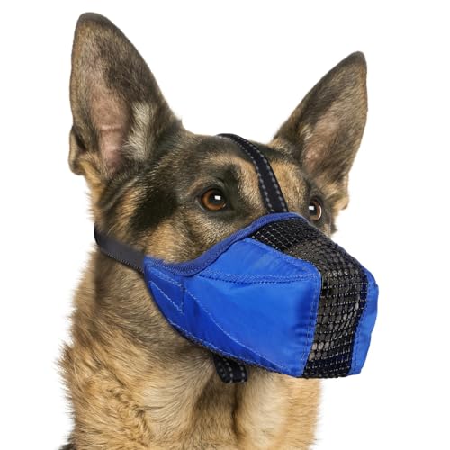 Image of Mesh Dog Muzzle, Breathable Soft Dog Muzzle with Reflective Straps for Secure Fit, Prevents Biting, Chewing Scavenging- Adjustable for Small Medium Large Dogs,Blue,3XL