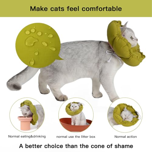Image of H HIDREAM Soft Cat Cone Collar， Cute Adjustable Cat Recovery Collar，Elizabethan e Collar that can Protect Head and Foot Wounds，Green Flower All-Season Style