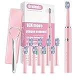 ORALEXIS Electric Toothbrush for Adults and Kids, with Tongue Scraper and 8 Brush Heads, One Fast Charge Last 120 Days, 40000 VPM Deep Clean, Sonic Travel Toothbrush - Pink