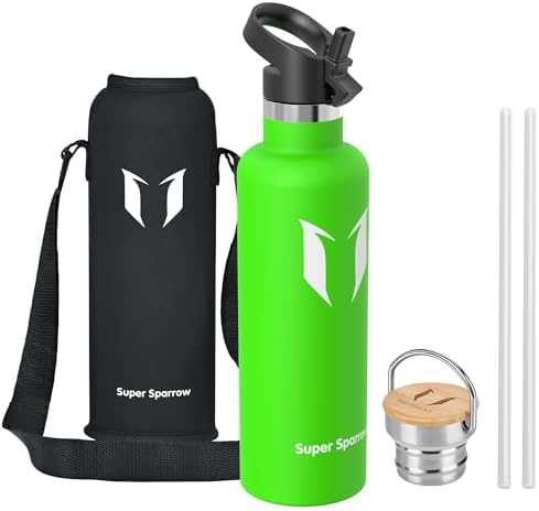 Sparrow Edelstahl Trinkflasche- 0.5L/0.75L/1L- Thermosflasche mit Strohhalm | Wasserflasche Auslaufsicher, Thermoskanne BPA-Frei & Kalt & Heiß - TwistTrail mit Trinkhalmdeckel, Rin