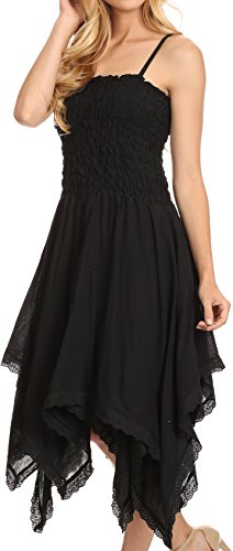 Image of Sakkas Ella Smocked Bodice Spaghetti Strap Double Layered Dress