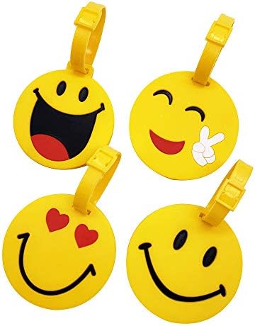 Mziart Cute Face Luggage Tags Set of 4, Personalized Smiling Face TSA Travel Bag ID Suitcase Labels for Women Men