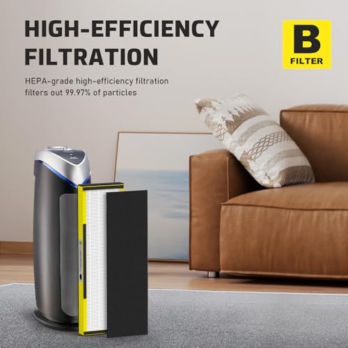 6 Packs FLT4825 HEPA Replacement Filter B & 2 Replacement Bulb Compatible with AC4825 AC4300 AC4800 AC4900 AC4850, Part No# FLT4825, LB4000