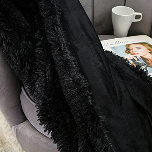 You Sa Super Soft Shaggy Faux Fur Blanket Ultra Plush Decorative Throw Blanket 51''X63'', Black #TOP4