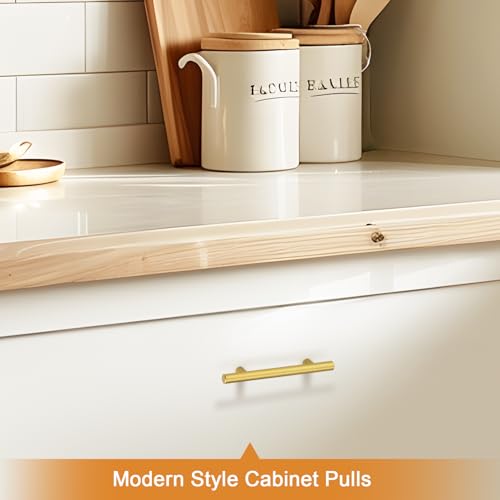Image of Probrico 30 Pack 3-3 /4 Inch Center-to-Center Kitchen Cabinet Pulls T Bar Gold Cabinet Handles Modern Drawer Hardware Dresser Pulls, 6 Inch Total Length