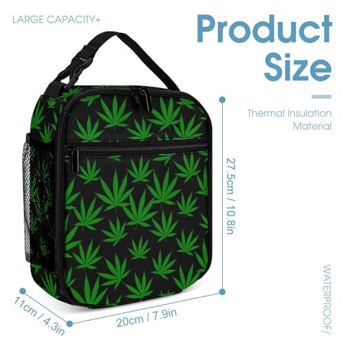 Green Weed Printed Backpack with Lunch Box Bag Pencil Case Pouch 3pcs Daypack Set for Women Men4