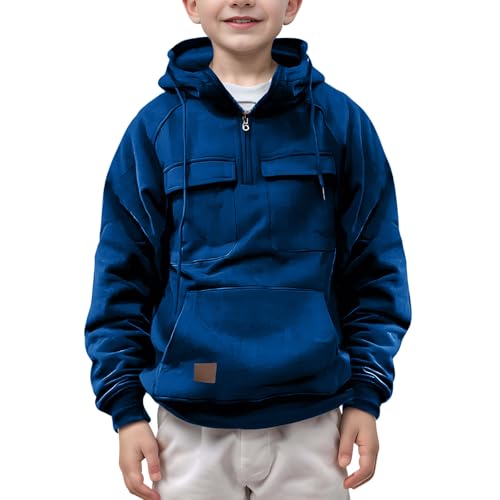 Cargo Hoodies for Boys Quarter Zip Tactical Sweatshirt Pullover Fall Fashion Outdoor Workout Hooded Shirt with Pocket