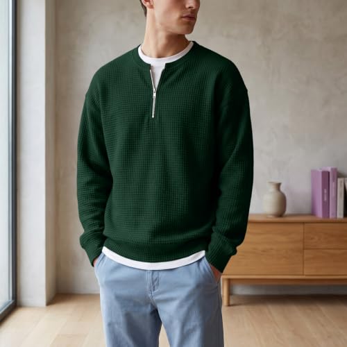 faweinjia Waffle Quarter Zip Pullover Men 1/4 Zip 2 in 1 Big and Tall Shirt - image 2