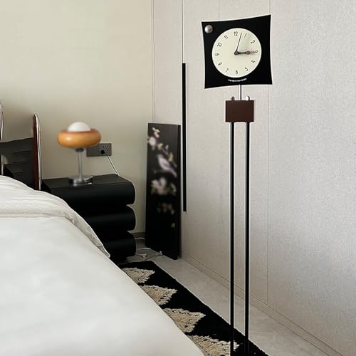 Orologio da terra, orologio da terra in metallo, orologi a pendolo silenziosi, orologi a pendolo in metallo con decorazione artistica da pavimento, a batteria, for soggiorno, ufficio(Black)