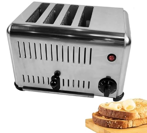 Tostadora comercial de acero inoxidable de 2240 W con ranuras extra anchas y bandeja recogemigas extraíble para varios tipos de pan. Ideal para hoteles, restaurantes y uso doméstico. 6 rebanadas.