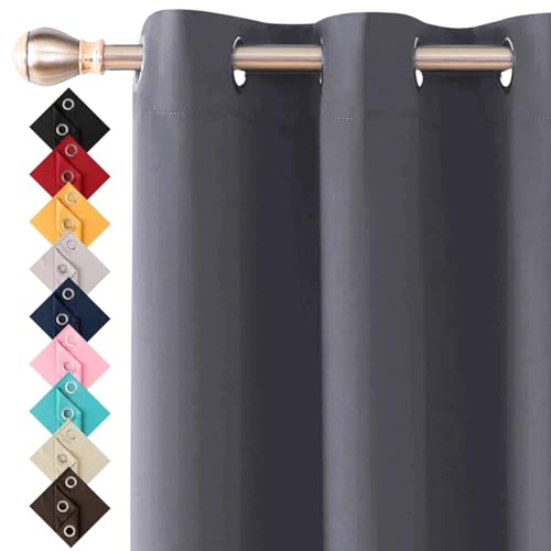 Thermal Insulated Blackout Ring Top Eyelet Curtains for Bedroom Windows 90 x 54 Inches Charcoal Grey 2 Panels (90”(228cm) wide x 54”(137cm) long, Charcoal)