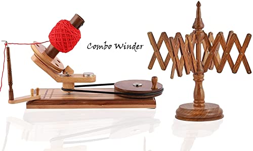 Brainmart Wooden Yarn Ball Winder and Tabletop Swift Combo, Durable Yarn Winding Set for Crocheting & Knitting, Winds 8-12 oz Yarn Balls, Thread, Skein Tools Holder, Wool String Winder Machine
