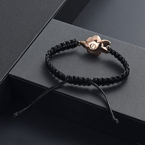 Image of Imrsanl Rose Flower Urn Bracelet for Ashes Cremation Memorial Jewelry of Loved Ones Adjustable Braided Rope Ashes Bracelet Funeral Keepsake for Women