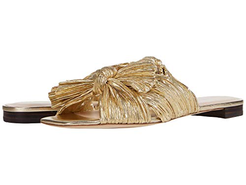 Loeffler Randall Women's Daphne Pleated Bow Slides, Gold, 6.5 Medium US