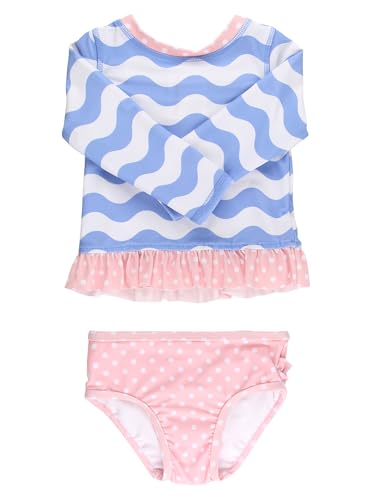 Image of RuffleButts Baby /Toddler Girls Long Sleeve Rash Guard UPF50+ Sun Protected Bikini Swimsuit