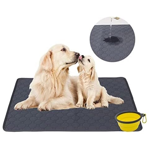 MYKOMI Washable Bamboo Charcocal Pet Pad Pee Mat Toilet Sheet Underlay Mat Repeatable Waterproof Quick Dry Deodorant Pad Cat Dog Sheets & Bowl Grey (XL:150x90cm) Cover