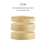 BAMBUO BAMBOO BAMBOO BAVER, tradycyjny chiński koszyk parowy z pokrywką, 2-poziomowy koszyk parowy do gotowania pierogu warzyw rybny ryb,27cm
