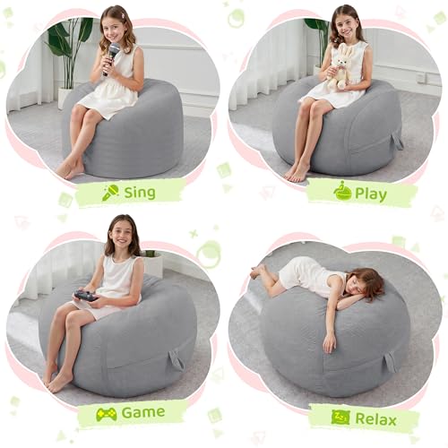 Image of 2FT Bean Bag Chair 2'Bean Bag Chairs with Memory Foam Filled Small Bean Bag | Bean bags with Machine Washable Cover Fine Corduroy Fabric, Comfy Chairs for Living Room, Bedroom, Dorm, Lightgrey