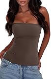 SUUKSESS Women Double Lined Going Out Trendy Tube Tops Side Split Sexy Strapless Tanktops (Brown,M)