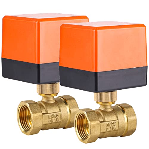 SWAWIS 2 Piezas Válvula Motorizada de 2 Vías Válvula Solenoide Motorizada DN25 1' AC 230V Válvula de Zona de Latón Válvula de Bola Motorizada Válvula Eléctrica
